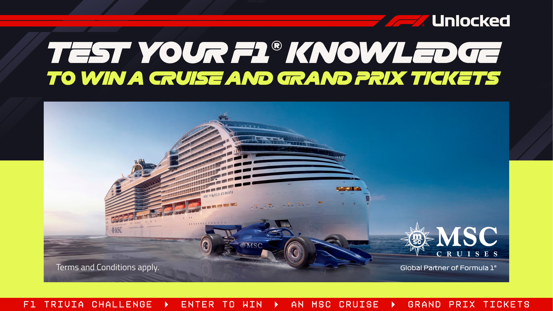 Test your F1® knowledge to win a cruise and Grand Prix tickets