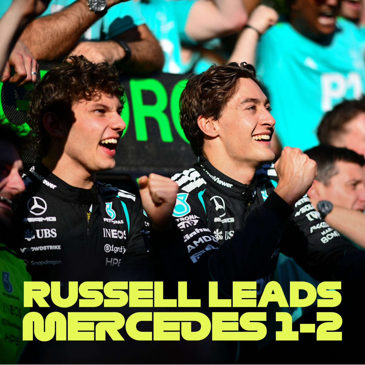 Russell leads Mercedes 1-2